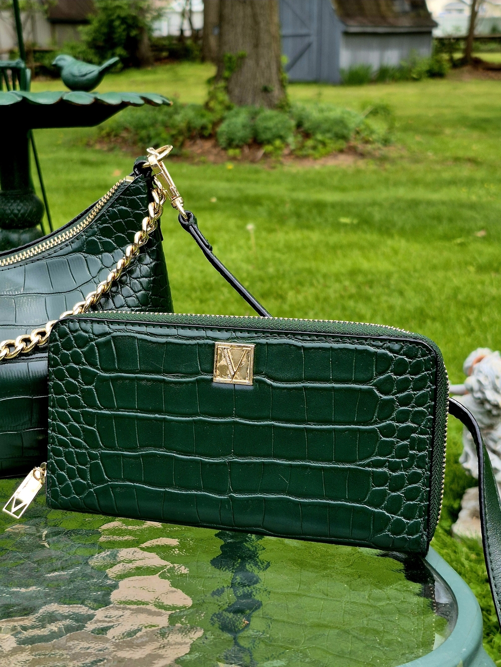 Victoria's Secret Dark Green Croc-Embossed Shoulder Bag & Wallet Set - Picture 4 of 8